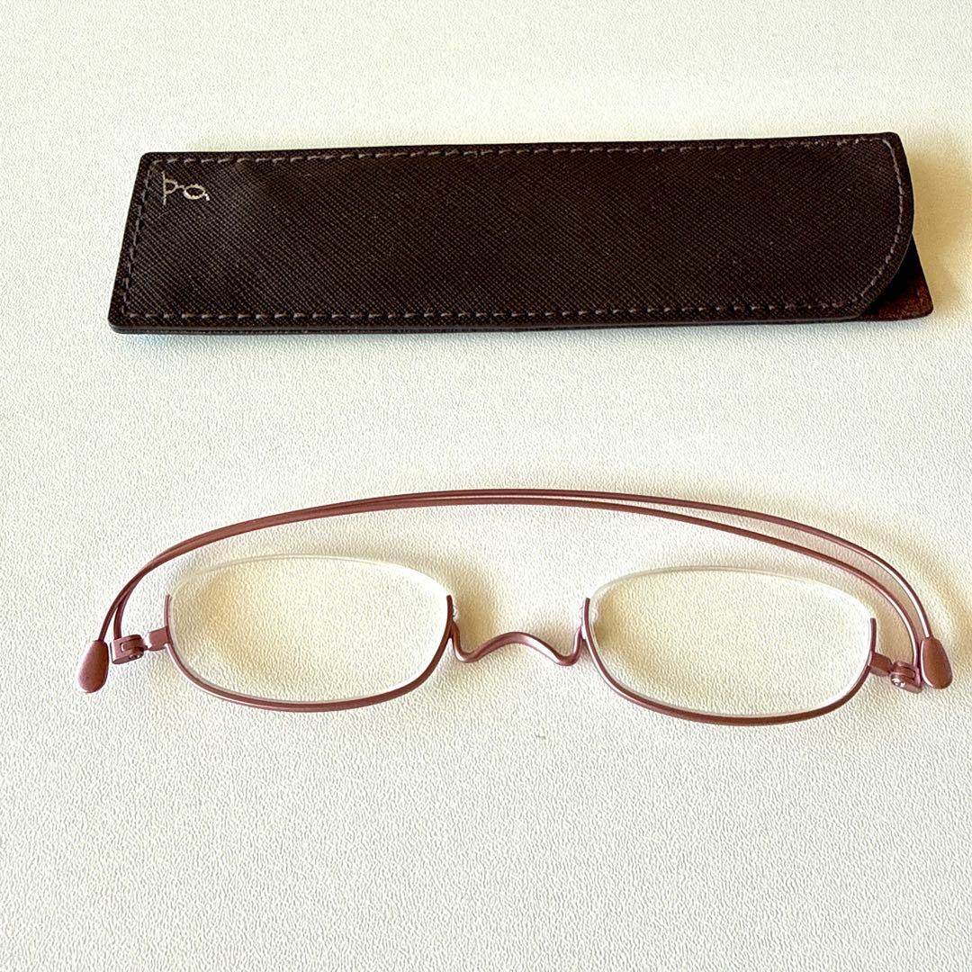 リーディンググラス　シャンパンピンクオーバル 革ケース付き