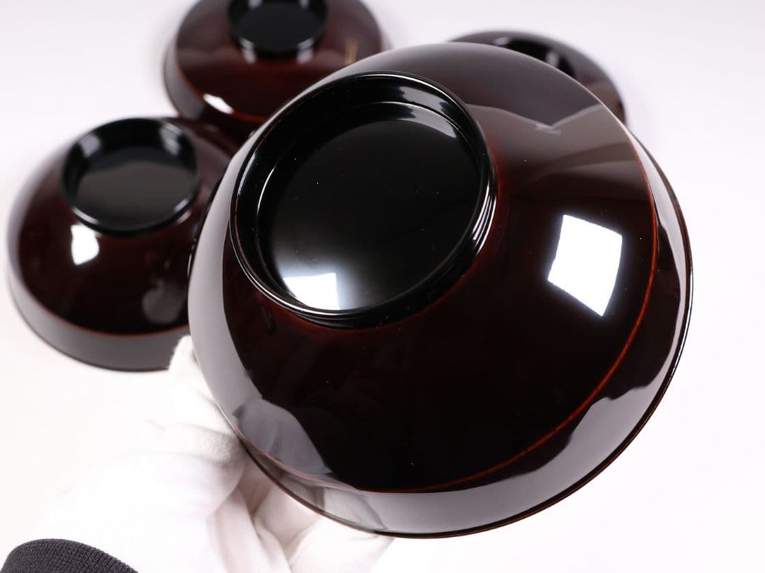 CM377】大正期 月と松 飛翔鶴 金蒔絵 欅地溜塗 黒塗 椀二客 木製漆器