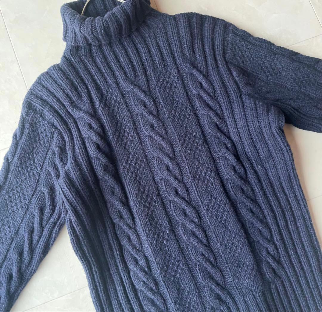 ポロラルフローレン ハンドニット 肉厚 タートルネックケーブル 紺 M