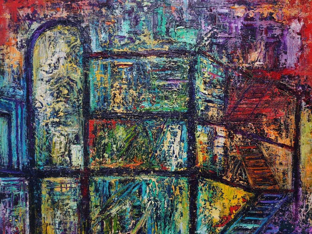 油絵 工場の灯りⅡ