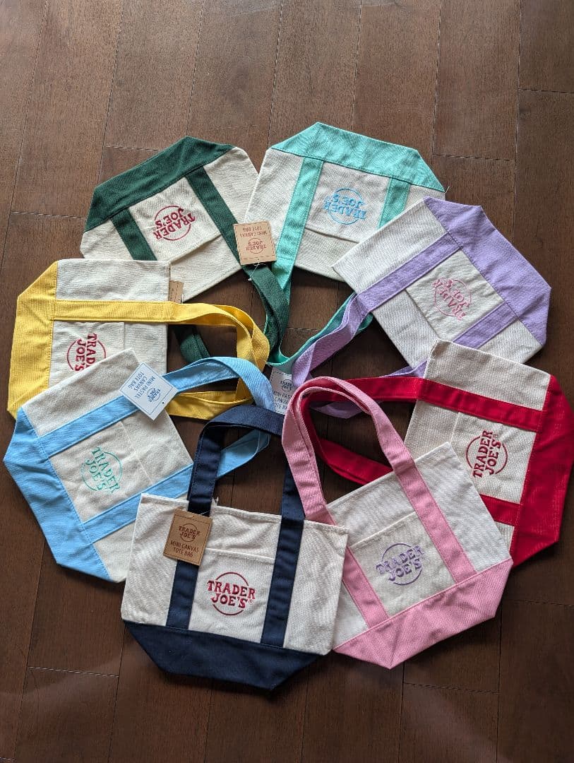 ラス1セット！新品Trader Joe's ミニトート コンプリート８色セット Trader Joe's Mini Pastel Canvas Tote Bags トレーダージョーズの