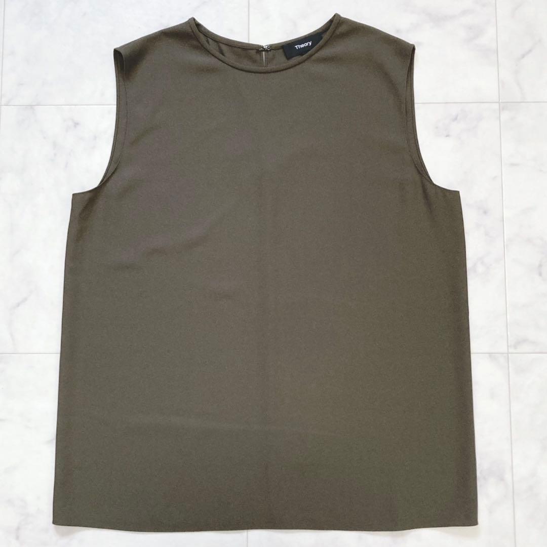 Theory 定価2万 ノースリーブ 洗えるブラウス S カーキ大人綺麗め