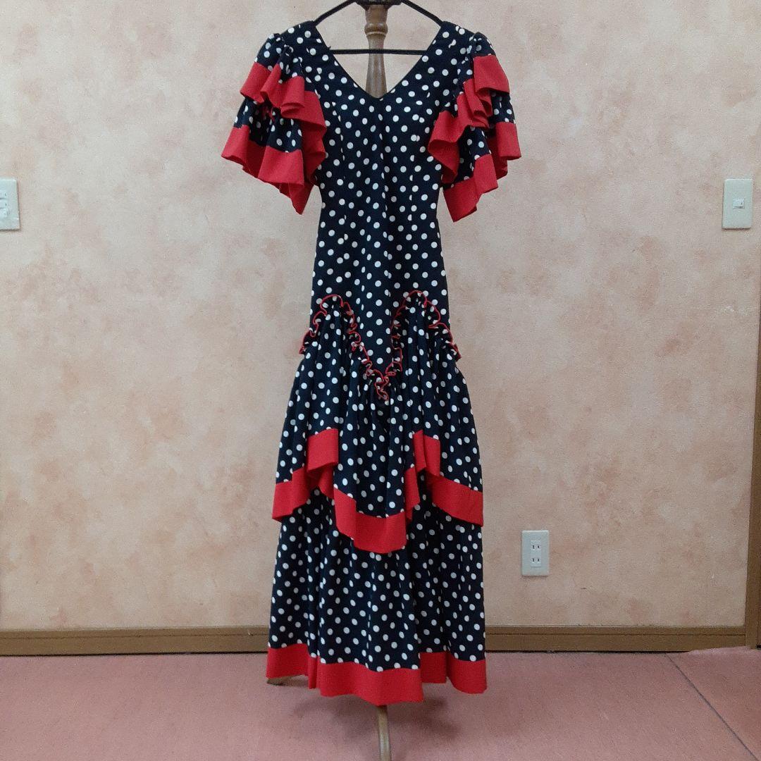 フラメンコドレス ネイビーと赤の水玉模様 - メルカリ