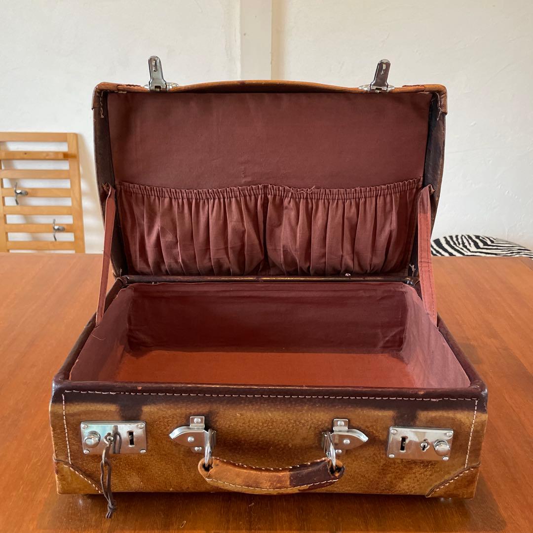 アンティーク トランク 鍵付き ケース レザー 本革 バッグ カバン 鞄