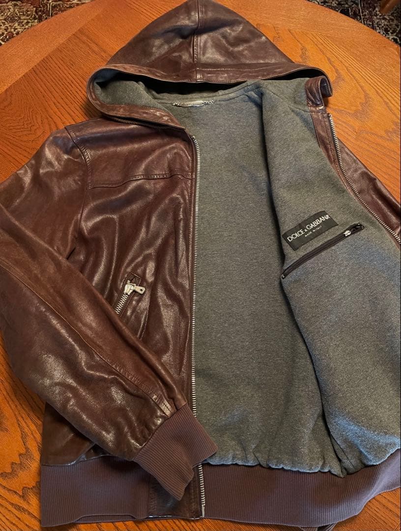 DOLCE & GABBANA フード付きレザージャケット