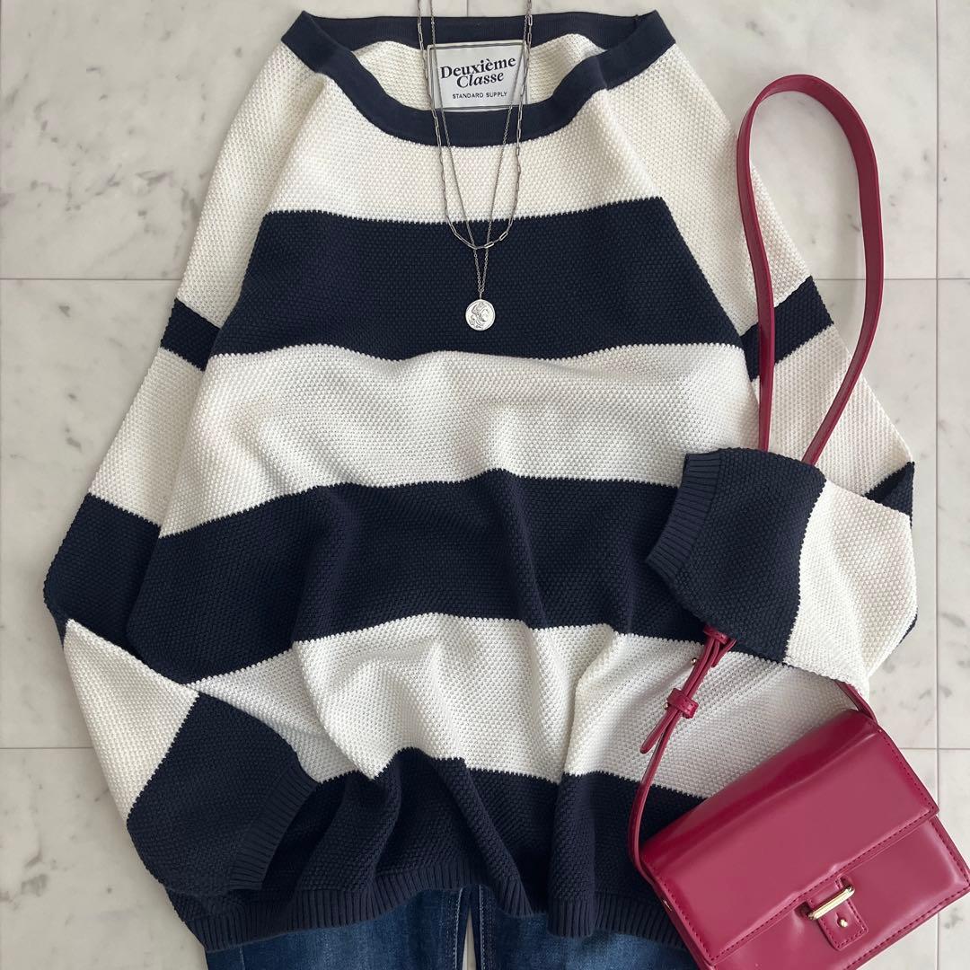 ドゥーズィーエムクラス ニット セーター コットン100% ネイビー ホワイト Basicニット（ニット／セーター）｜MUSE de Deuxieme Classe（ミューズ