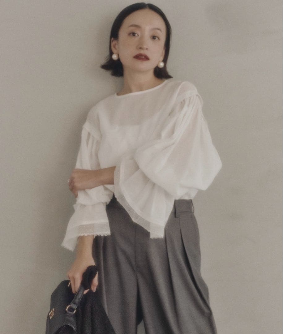 PUAL CE CIN フレア袖口レースブラウス
