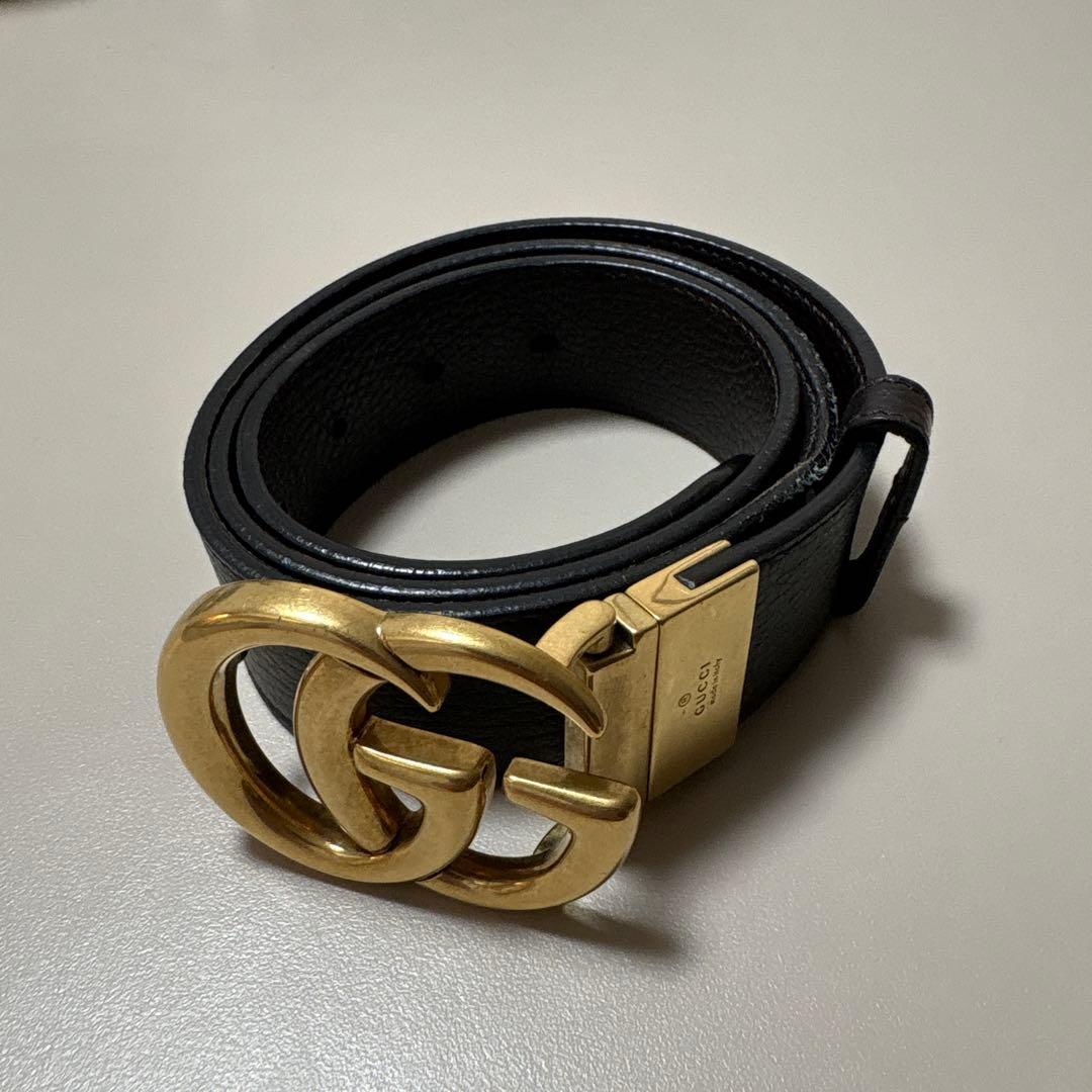 GUCCI ブラックレザーベルト ダブルGバックル リバーシブル