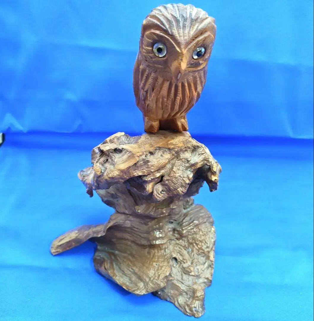 フクロウ 梟 木彫り 縁起物 置物