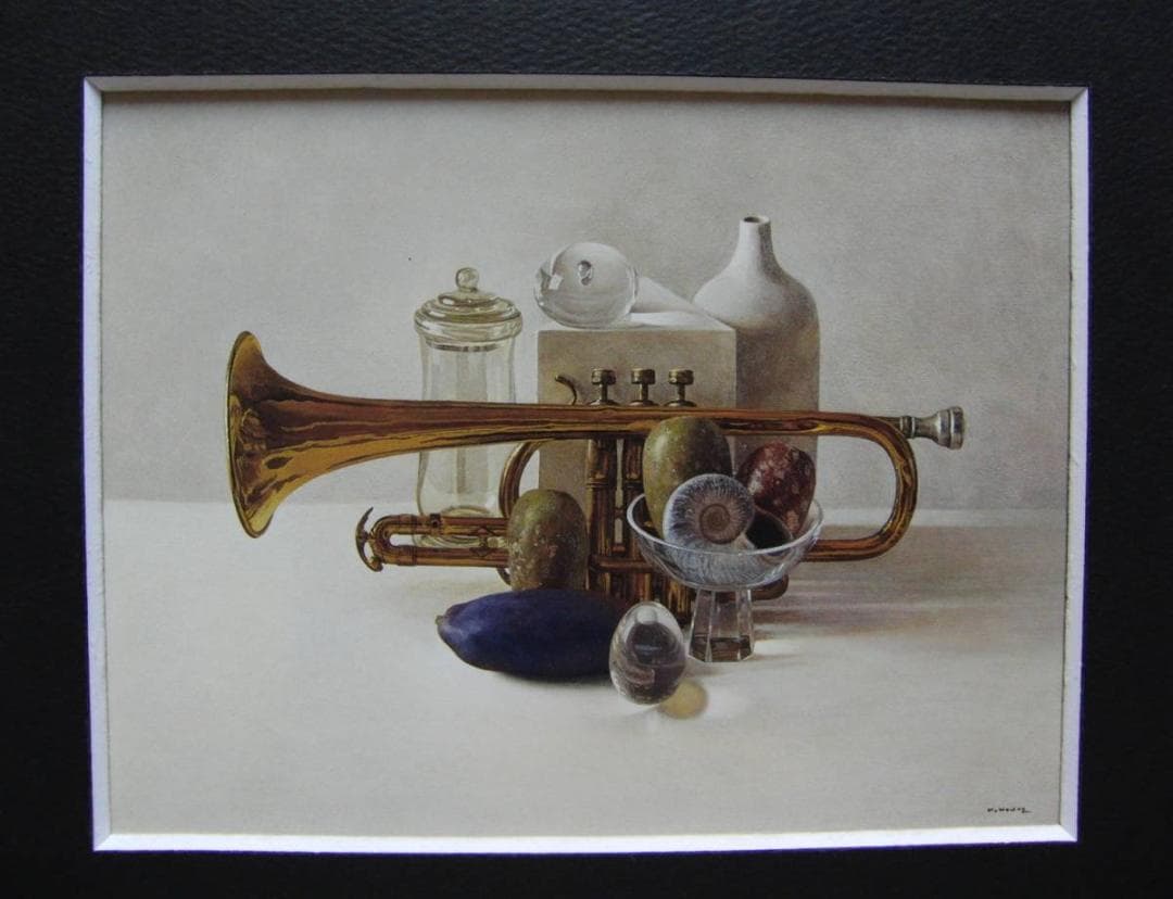 野田 弘志、「トランペットのある静物」、希少画集・額装画