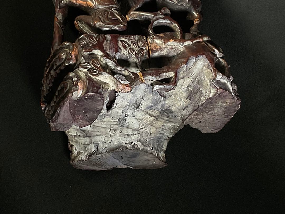 時代木彫 桃仙人 寿比南山 福如東海 寿老人 置物 中国美術 高さ約62cm