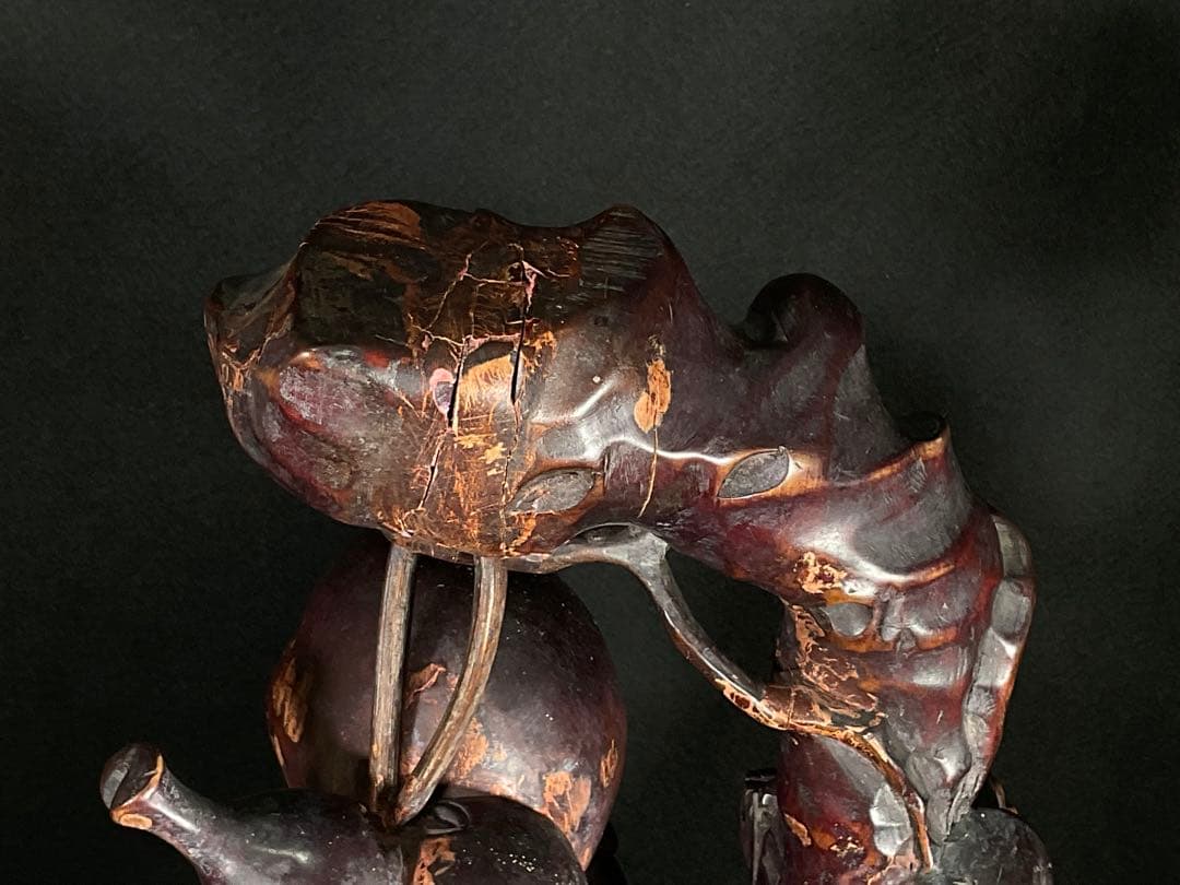 時代木彫 桃仙人 寿比南山 福如東海 寿老人 置物 中国美術 高さ約62cm