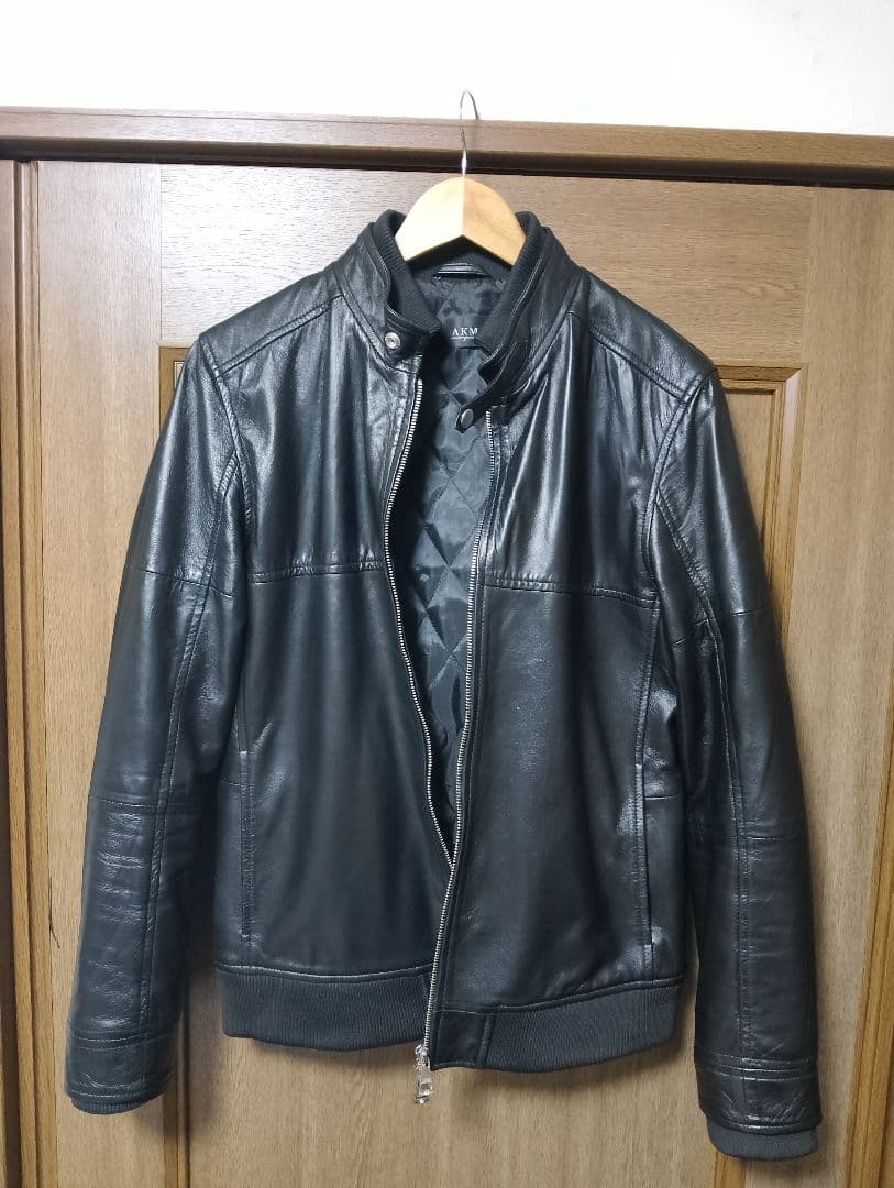 こ*き様 ブラックレザーシングルライダースジャケット　AKM　L
