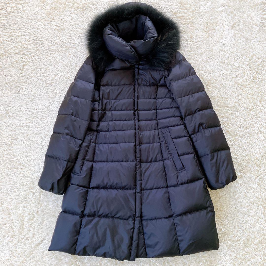 23区 大きいサイズ42 【洗える】シレータフタ ロング ダウンコート 黒