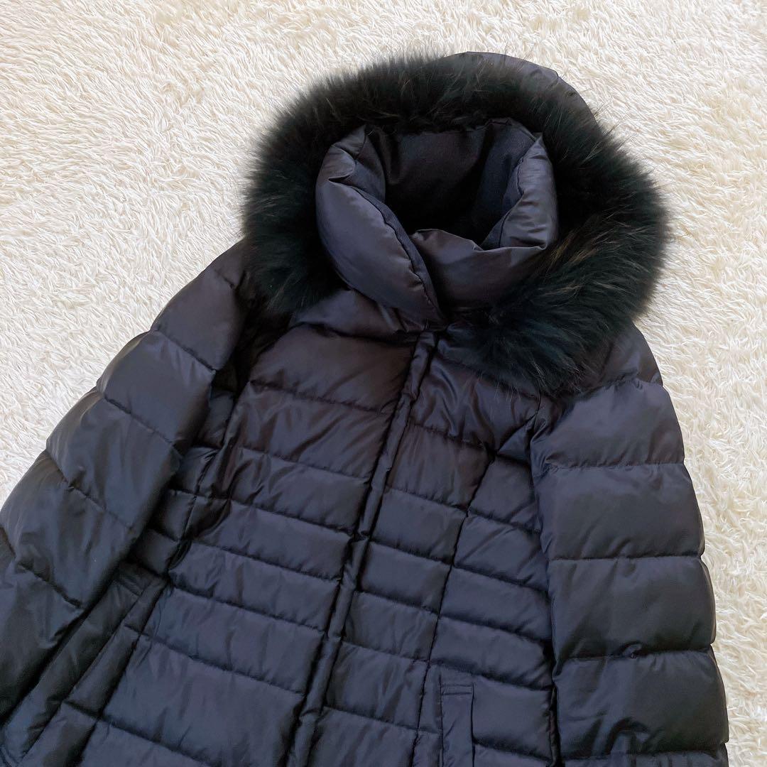 23区 大きいサイズ42 【洗える】シレータフタ ロング ダウンコート 黒