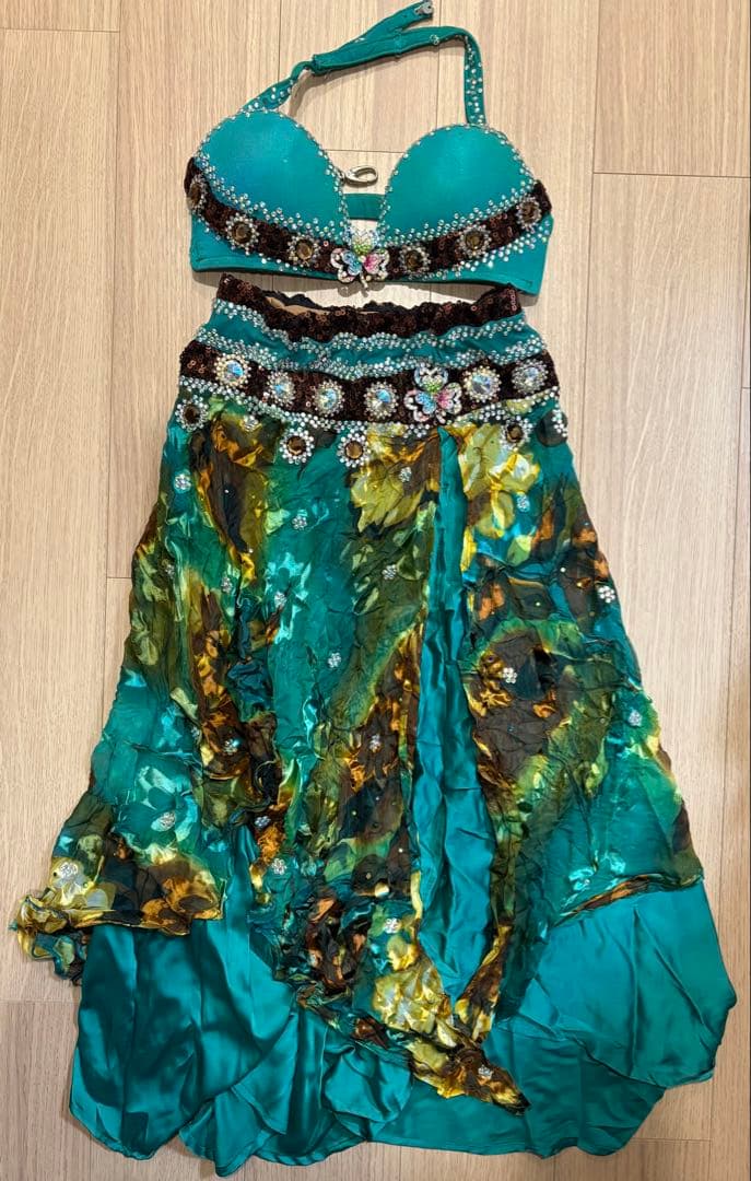 ベリーダンス衣装　マンドゥーハ サラマ　ピーコックグリーン　小柄