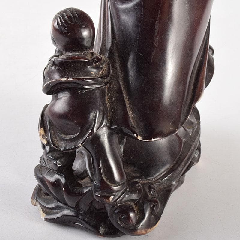 中国 玉石蝋石 唐子観音像 置物 唐木台付 M R4735 - メルカリ