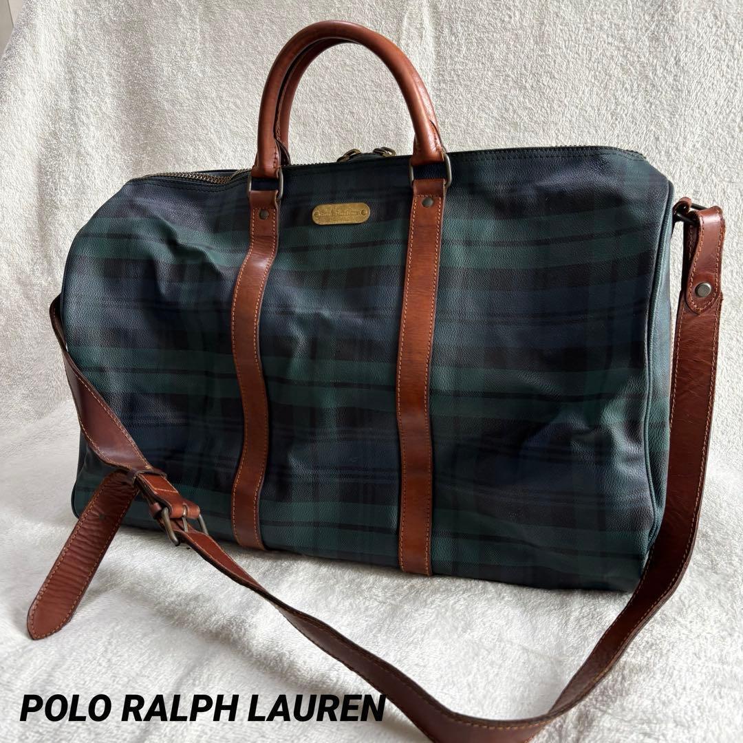 ポロラルフローレン ボストンバッグ ２WAY 緑 PVCレザー ブラックウォッチ