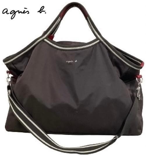 アニエスベー ボストンバッグ ナイロン レザー 大容量 ショルダー付き 茶色