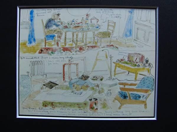 藤田嗣治、シャーマン氏宛書筒、希少画集画、新品額装付