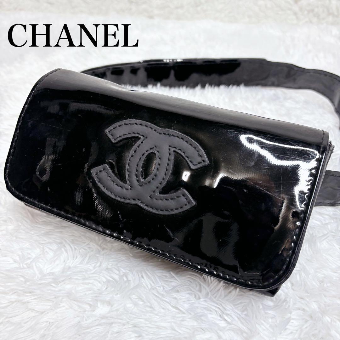CHANEL ノベルティ ウエストポーチ エナメル ブラック ウエストバッグ