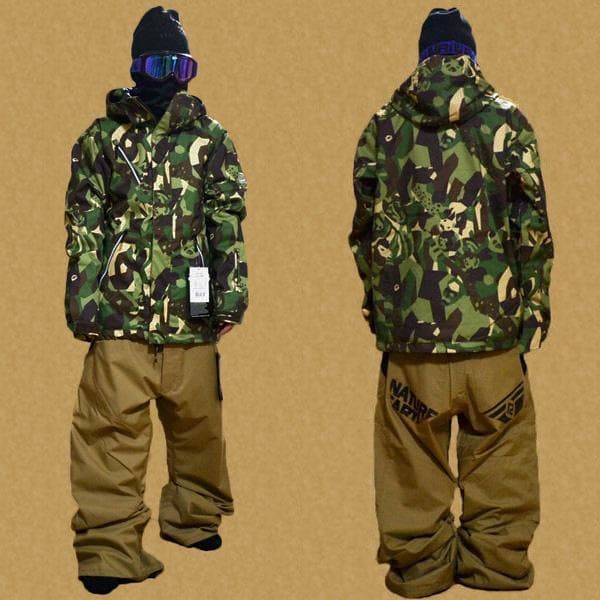 スノーボード ウェア 上下セットアップ 茶色カモフラ×ベージュ メンズMサイズ