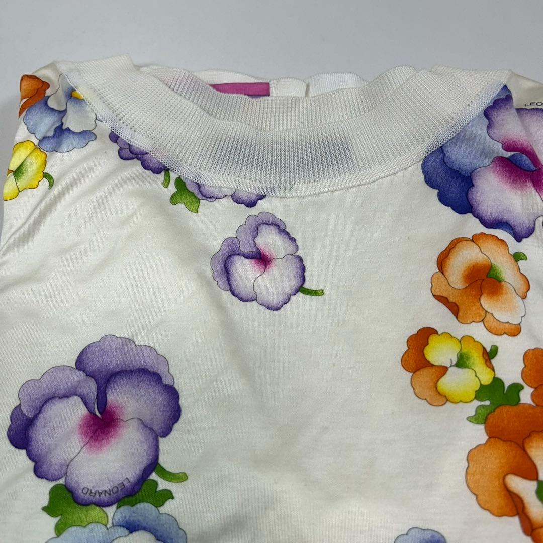 P261 L レオナール 花柄 袖ニット 半袖 カットソー ホワイト