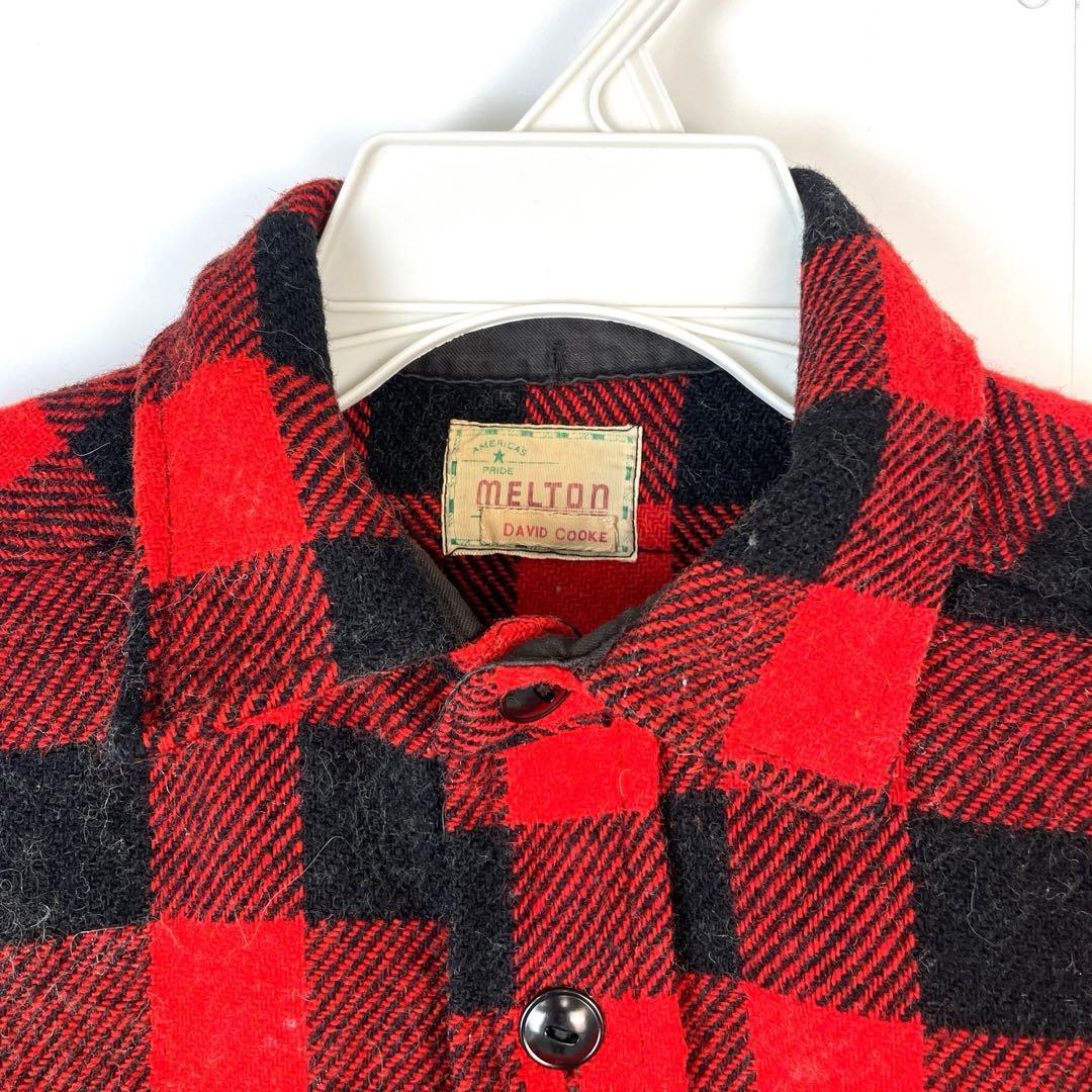 60s70sMeltonメリトンウールシャツネルシャツバッファローチェック赤黒