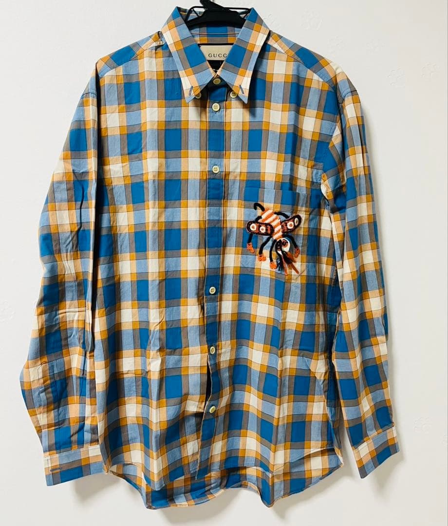 GUCCI Freya Hartas 刺繍 チェックシャツ メンズ 長袖 総柄