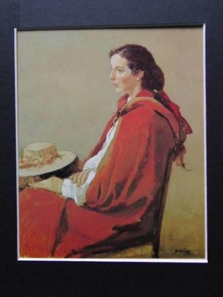 小磯良平、【赤いマント】、希少な大判額装用画集より、美品、新品額装付