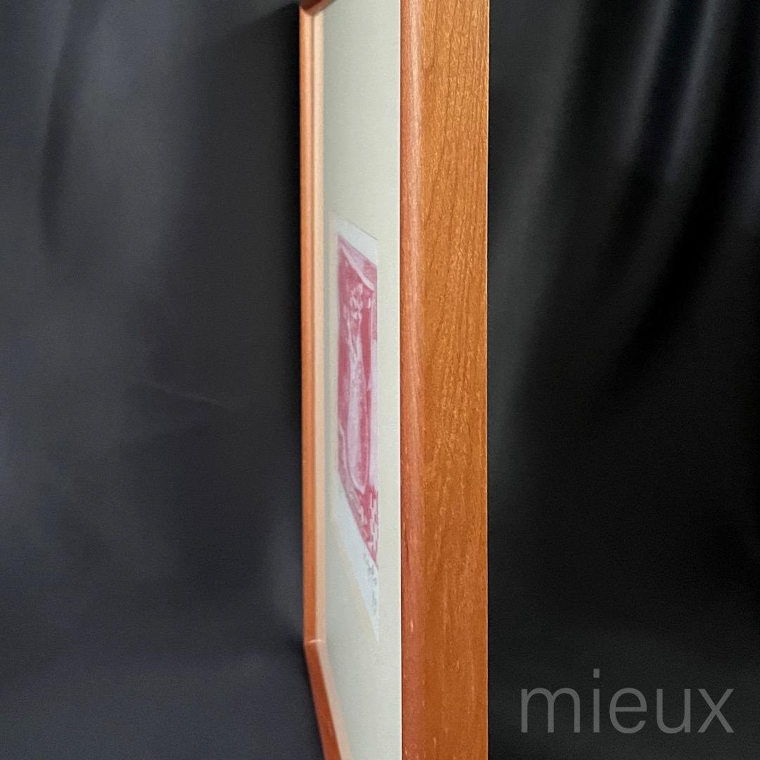 ガラス内側清掃済：広田釗子「花（赤）」EA版 エッチング 額付 サイン