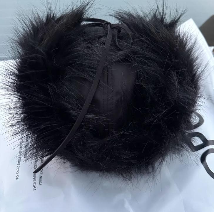 Open YY Faux Fur Earflap Cap Black キャップ