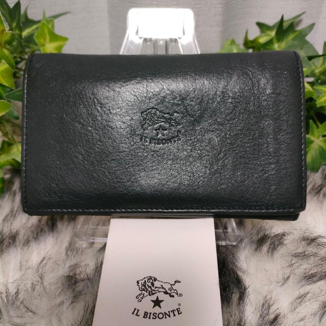 希少 イルビゾンテ 2つ折り財布 ミディアムウォレット ネイビー レザー 革 紺