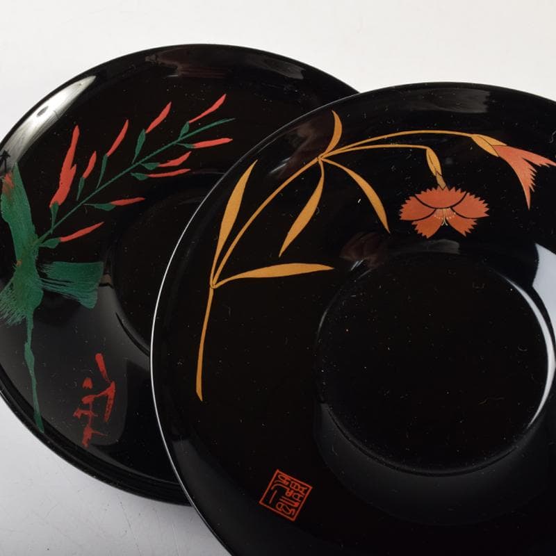 輪島塗 五作家 榎木盛 小森克巳など 草花蒔絵 茶托 五客 共箱 MR8548B