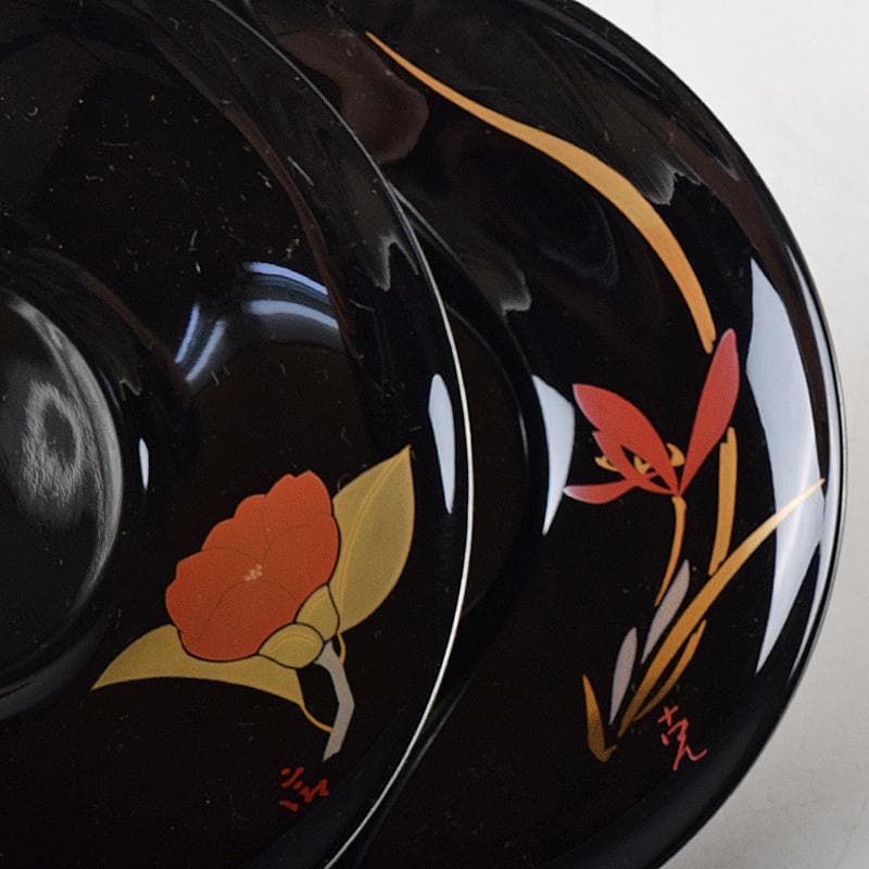 輪島塗 五作家 榎木盛 小森克巳など 草花蒔絵 茶托 五客 共箱 MR8548B