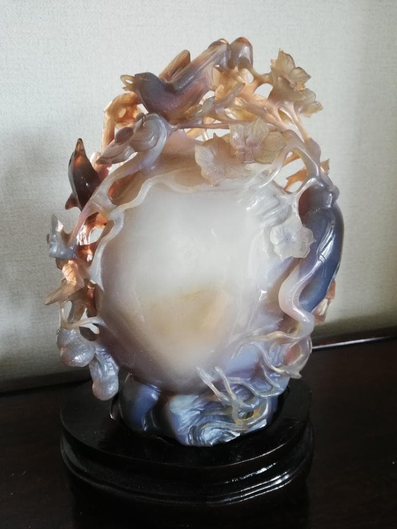 天然石/水胆瑪瑙/彫刻飾置物/骨董/縁起物/落花生/如意/吉祥鳥/子孫繁栄