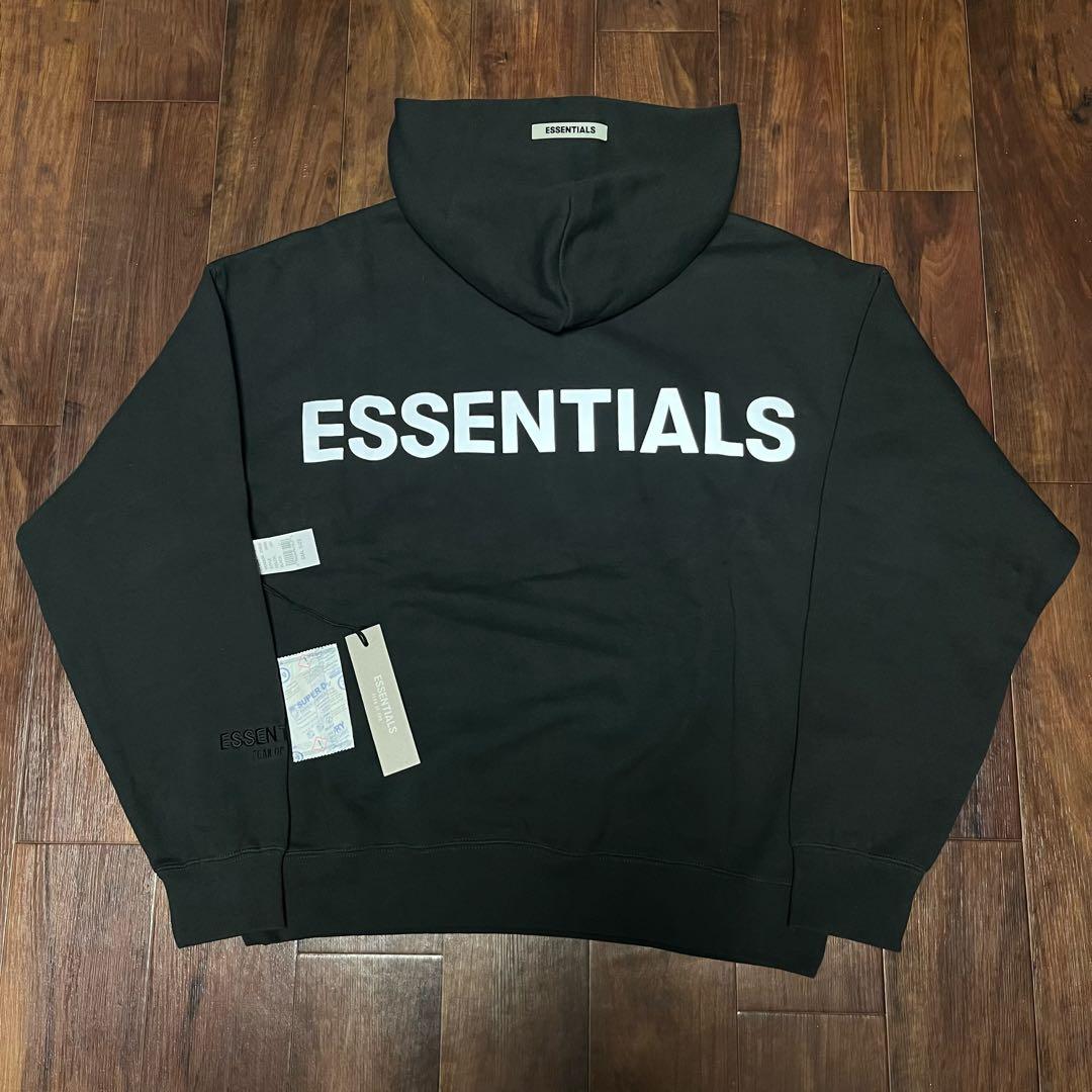 Fog Essentials ブラック黒パーカー人気ロゴ 反射フォント裏起毛