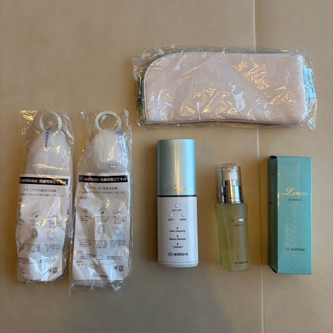 モイスティーヌ⭐︎未使用⭐︎ 美顔器、ラミノ エッセンス、泡立てネット、ポーチ付き！