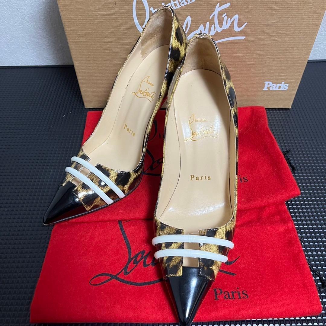 クリスチャンルブタン　豹柄　レオパード　パテント　白　ハイヒール　35 美品