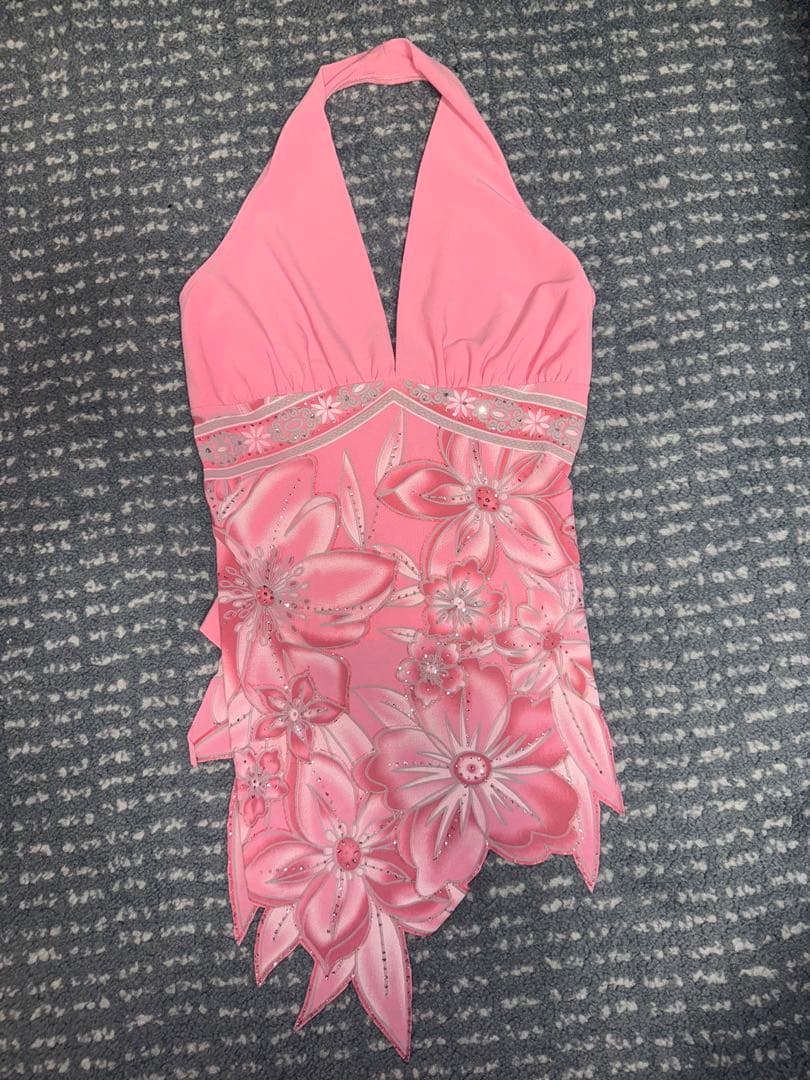 ハイビスカス花柄ピンク y2k キャミソール