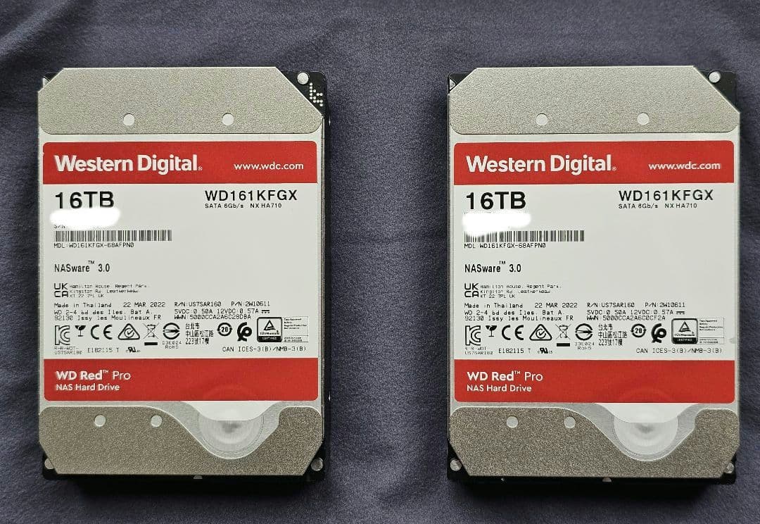 WD Red Pro HDD 16TB WD161KFGX 　2台セット