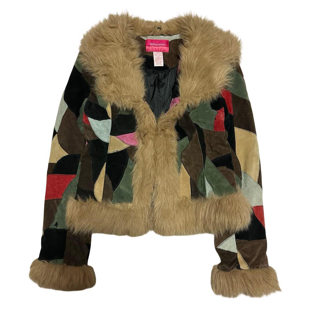 fur leather jacket Y2K japanese label 平成