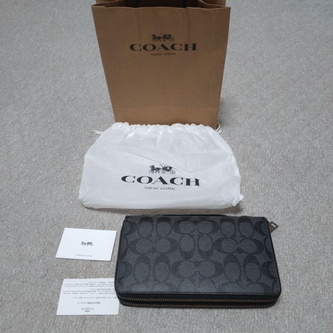 COACH 長財布 ラウンドファスナー長財布 シグネチャー柄 ブラック COACH コーチ シグネチャー ラウンドファスナー 長財布 ブラック