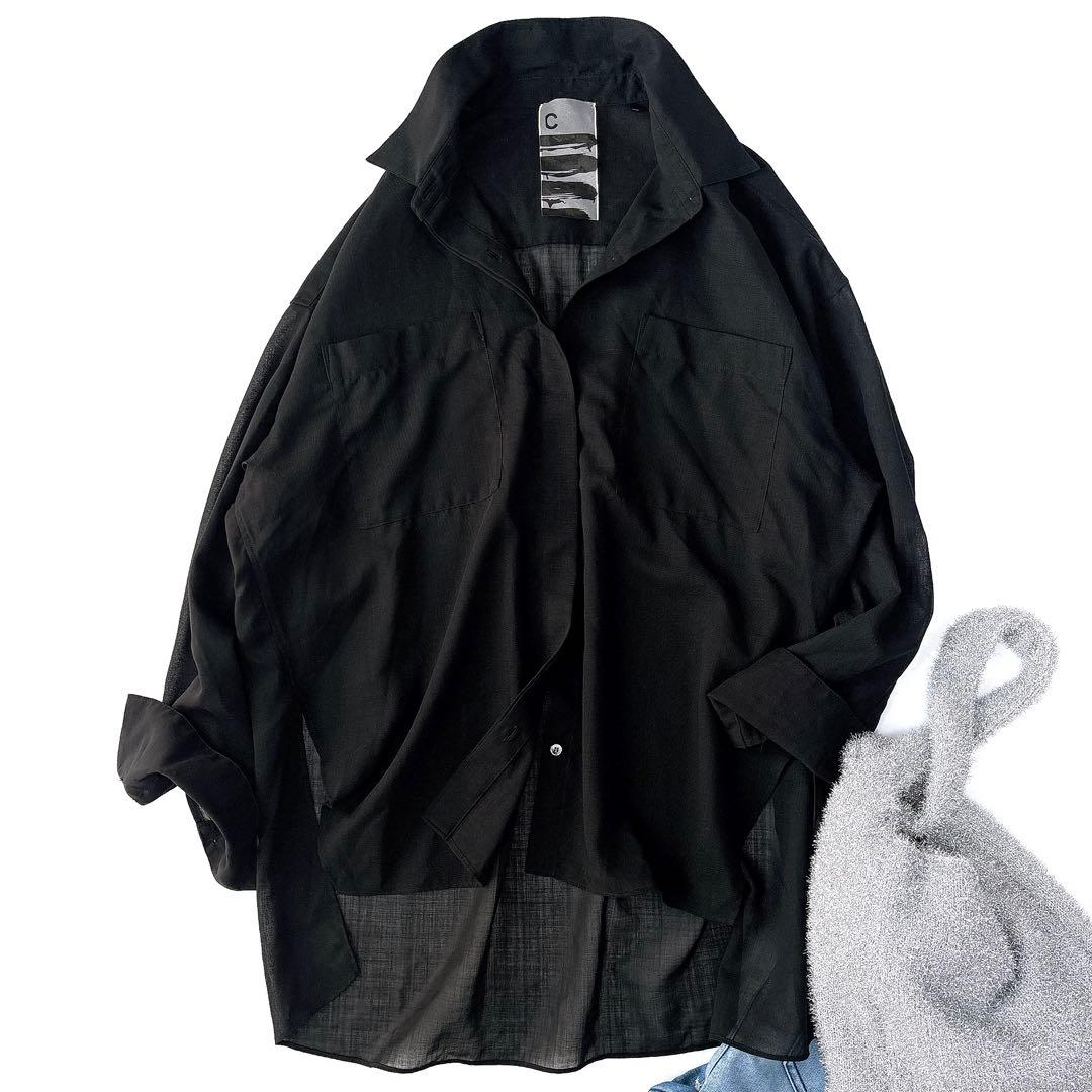 レ*ン様 美品⁑Chaos カオス　ウール混ロングシアーシャツ　ブラック　ビッグ