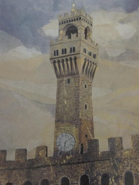 杉本洋、【塔（ベッキオ宮・フィレンツェ）】、希少な額装用画集より