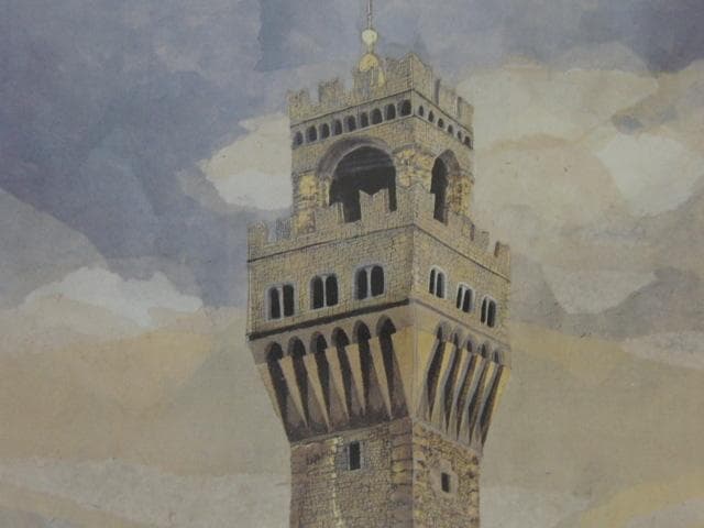 杉本洋、【塔（ベッキオ宮・フィレンツェ）】、希少な額装用画集より
