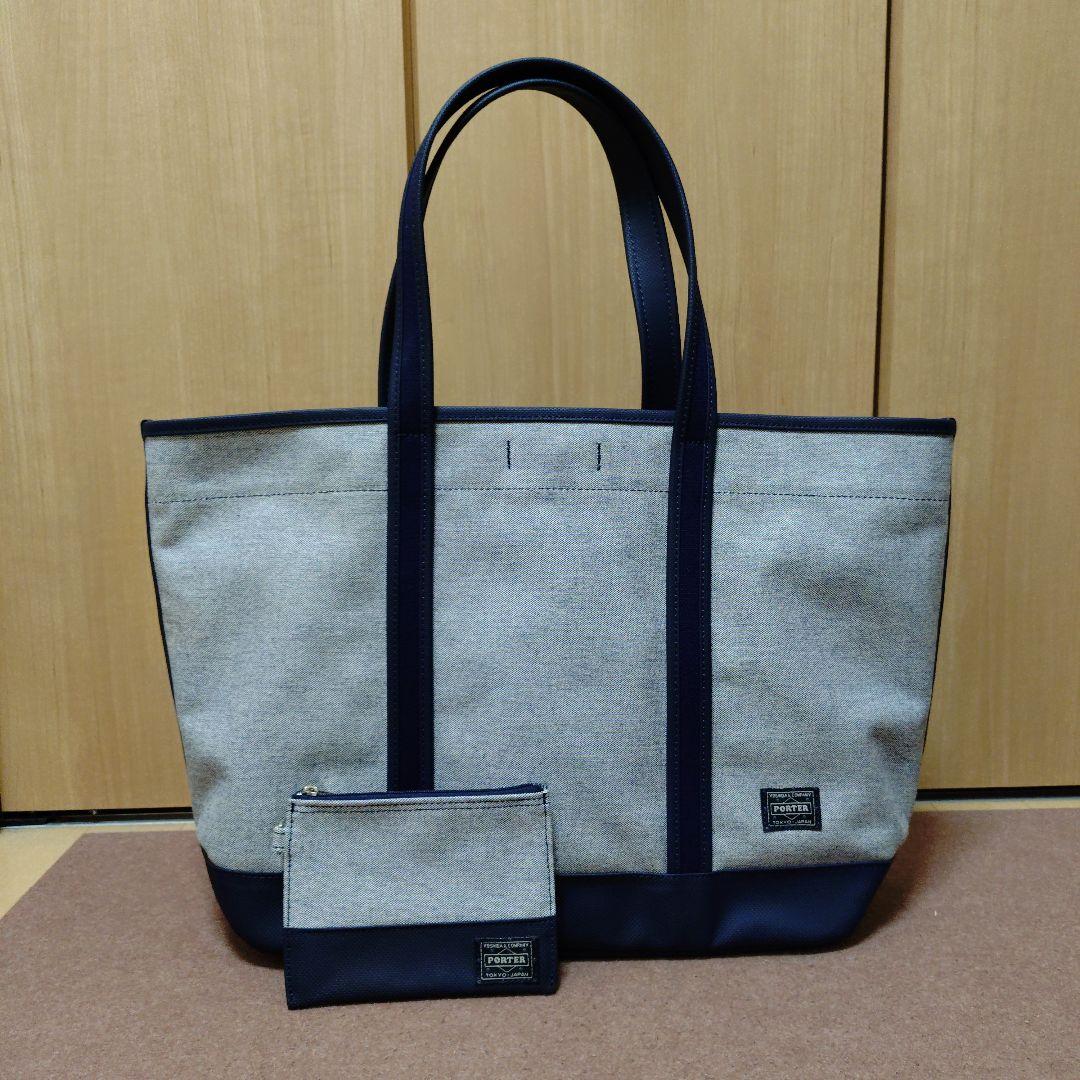 PORTER キャンバス トートバッグ グレー/ネイビー
