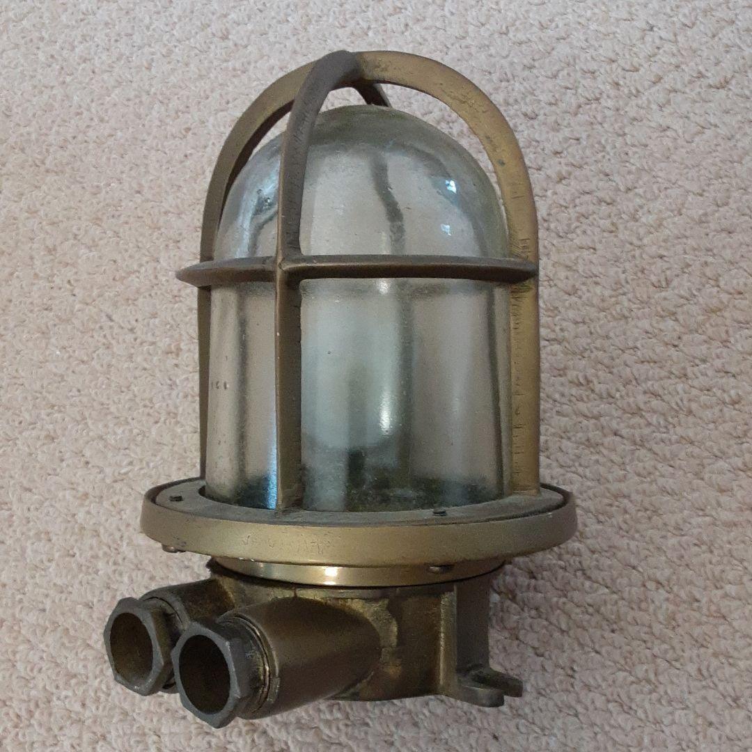 古い外国船燈火マリンランプ/真鍮&気泡ガラス/ハリケーン船舶用ブラケットライト