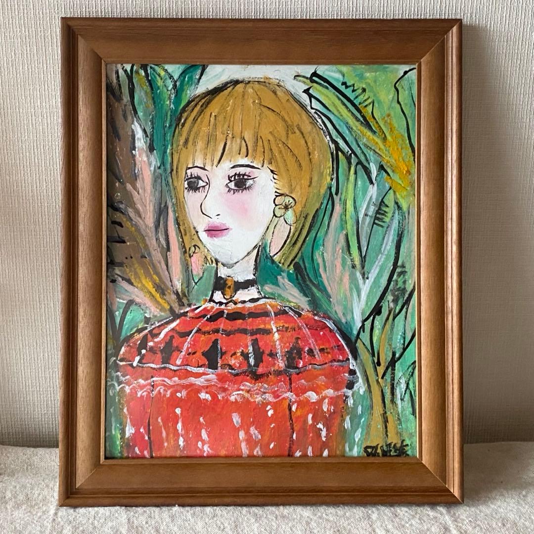 絵画 。壁掛け絵☆【きれいな女性ときれいな緑の植物】