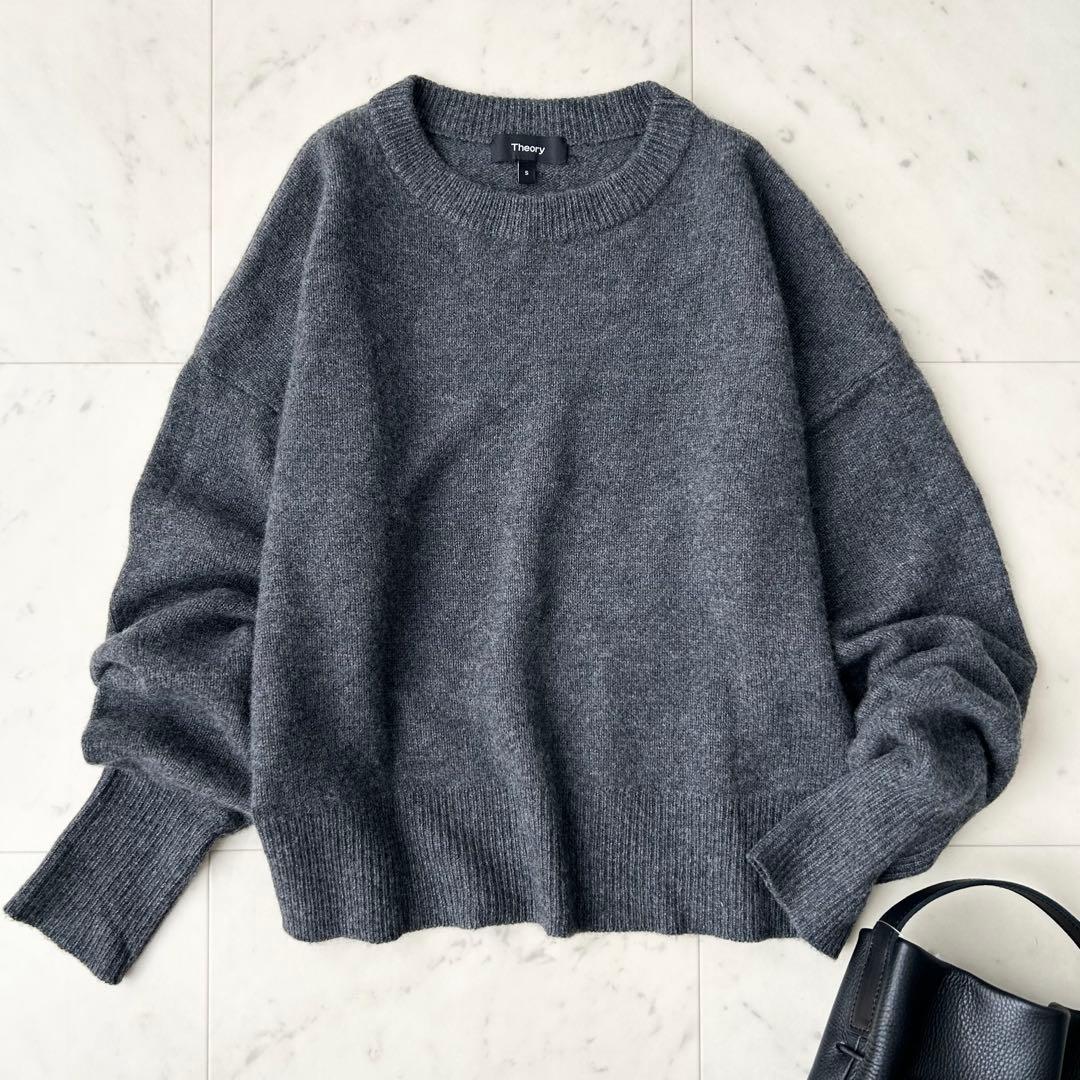 極美品 セオリー カシミヤ100% ドロップショルダークルーネックニット グレー